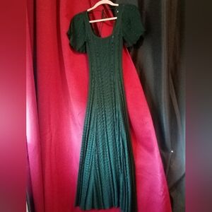 Sandro Green Pleated Gown with Flutter Sleeves